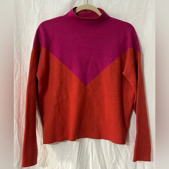 Cynthia Rowley Women's Colorblock Sweater Long Sleeve Pink Orange Size L - Picture 1 of 8